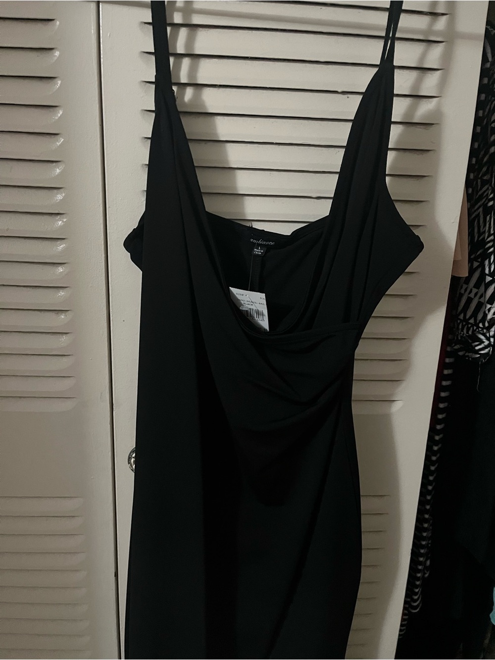 Black Slip Dress with Cowl Neck and Spaghetti Straps